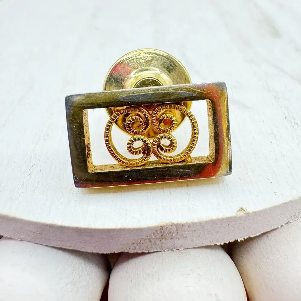 Simmons Vintage Karatclad Gold Plated Rectangular Tie Tack Open Filigree